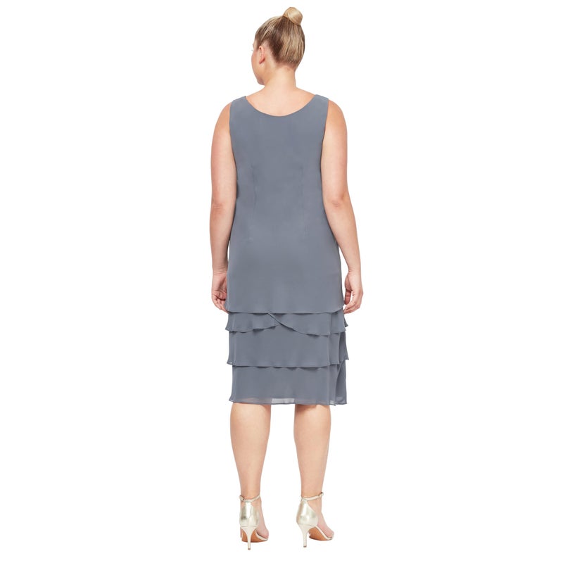 S.L. Fashions Women's Mother of The Bride Tiered Jacket Dress with Shoulder Embellishment, Steel, 24 Plus - Image 4